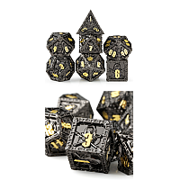 Metal & Enamel Dice Set (7) Reaper Black & Gold